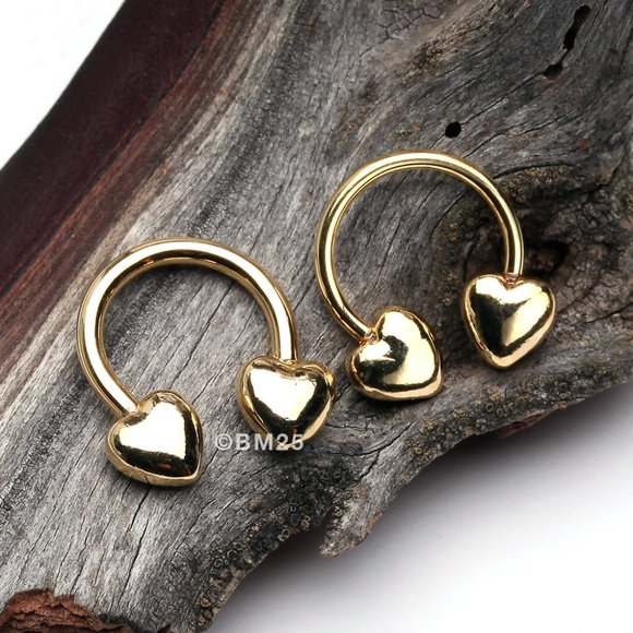 Golden Classic Fluffy Heart Horseshoe Circular Barbell - Picture 2 of 2